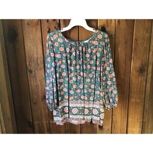 LC Lauren Conrad Teal Floral Babydoll Top XXL 3/4 Sleeve Flowy Boho Peasant